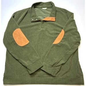 Royaura Corduroy Quarter Button Long Sleeve Shirt Mens Size XL Elbow Patches
